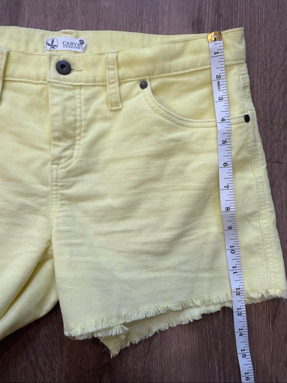 Carve Designs Sunny Yellow Frayed Denim Shorts| Size 8 - Picture 4 of 9